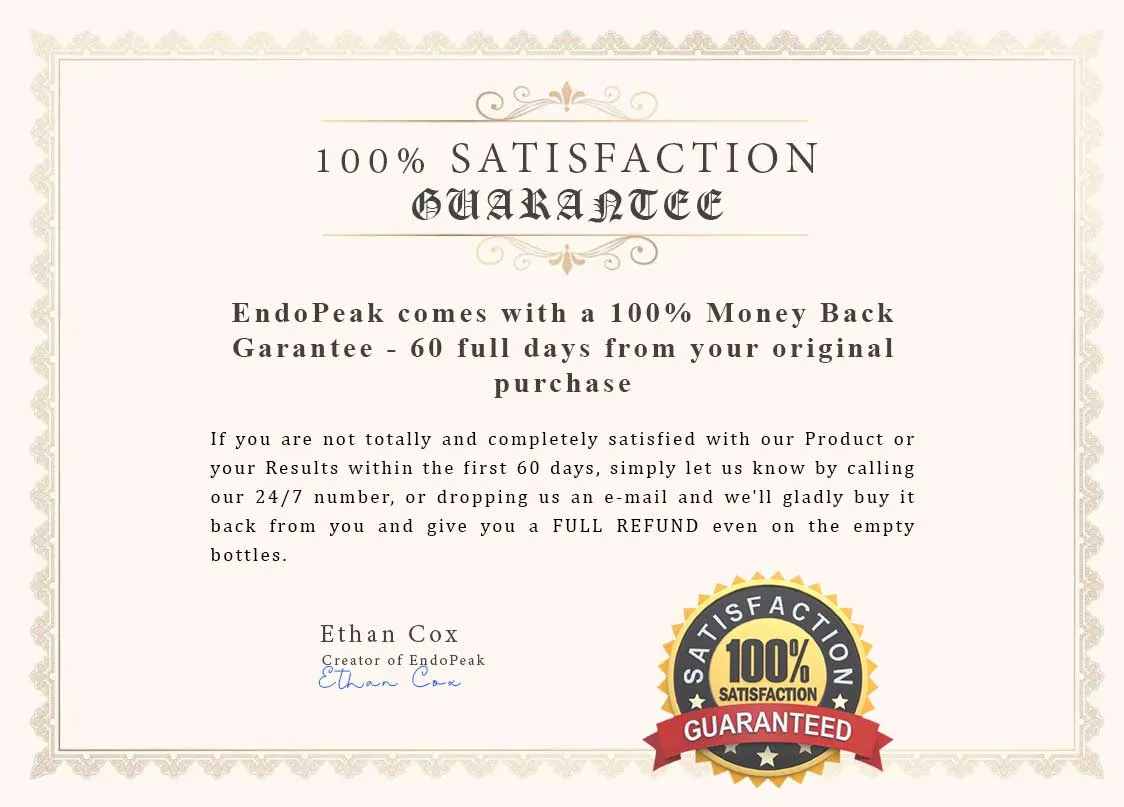 EndoPeak 60-Day Money-Back Guarantee EndoPeak 60-Day Money-Back Guarantee certificate